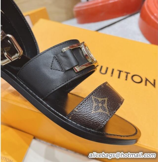 Luxury Louis Vuitton Academy Flat Sandals Black 030727