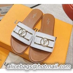 Most Popular Louis Vuitton Lock It Flat Leather Slide Sandals with LV Circle White 030729