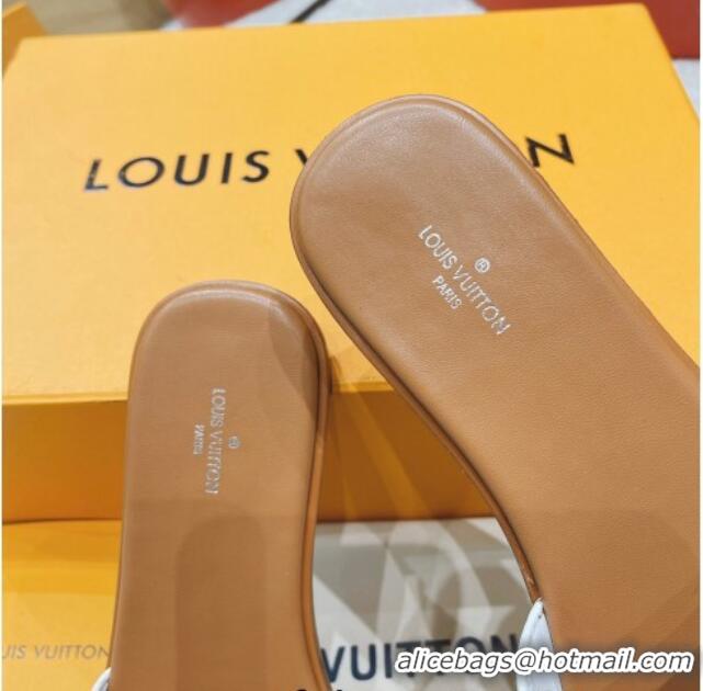 Most Popular Louis Vuitton Lock It Flat Leather Slide Sandals with LV Circle White 030729