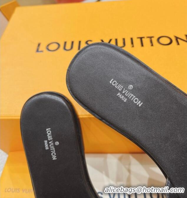 Good Quality Louis Vuitton Lock It Flat Leather Slide Sandals with LV Circle Monogram Canvas 030730