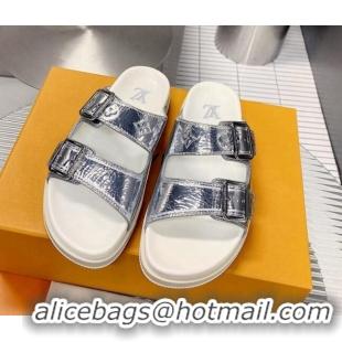 Stylish Louis Vuitton Men's LV Trainer Flat Slide Sandals Silver 030774