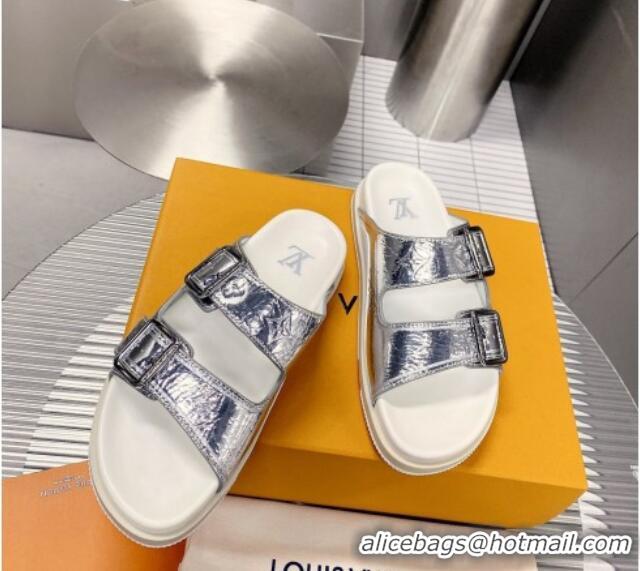 Stylish Louis Vuitton Men's LV Trainer Flat Slide Sandals Silver 030774