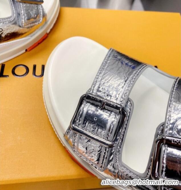 Stylish Louis Vuitton Men's LV Trainer Flat Slide Sandals Silver 030774