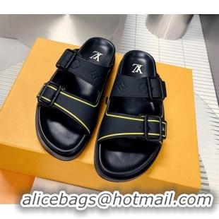 Sumptuous Louis Vuitton Men's LV Trainer Flat Slide Sandals Black 030775