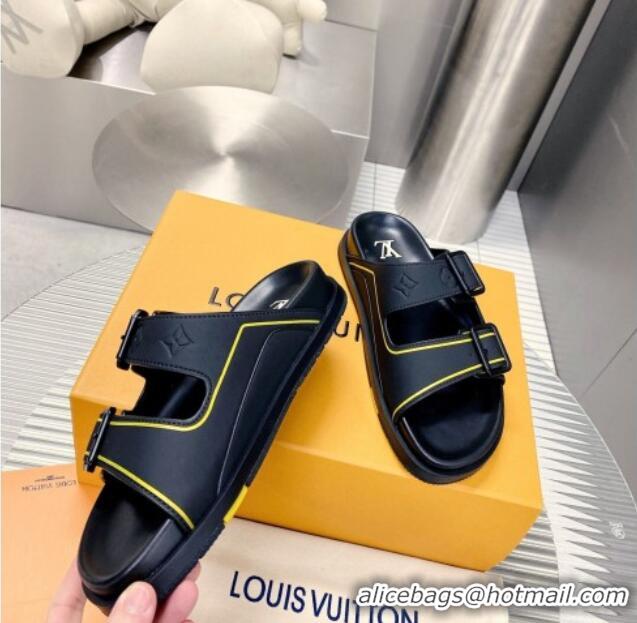 Sumptuous Louis Vuitton Men's LV Trainer Flat Slide Sandals Black 030775