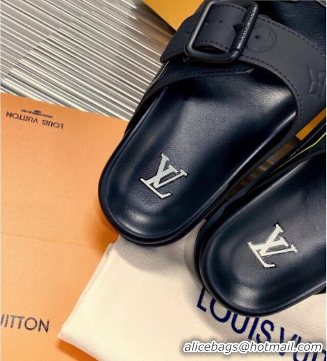 Sumptuous Louis Vuitton Men's LV Trainer Flat Slide Sandals Black 030775