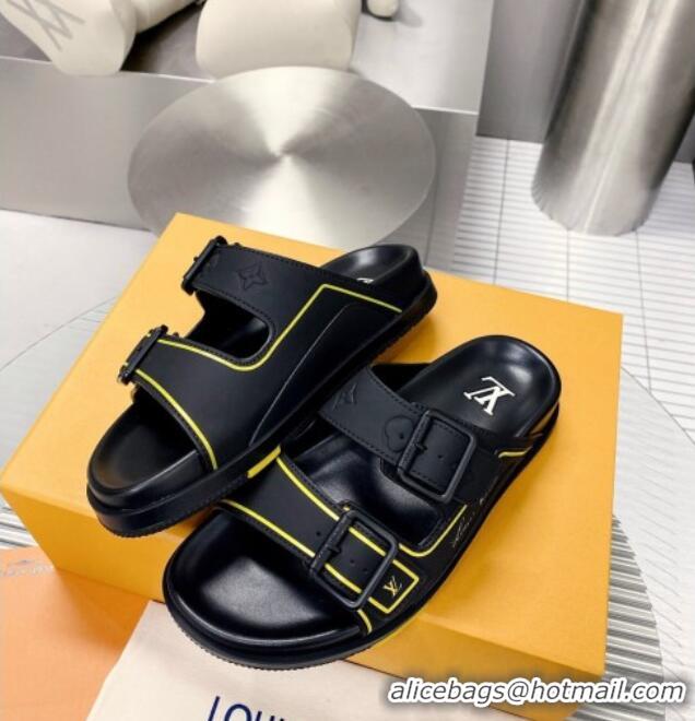 Sumptuous Louis Vuitton Men's LV Trainer Flat Slide Sandals Black 030775