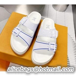 Stylish Louis Vuitton Men's LV Trainer Flat Slide Sandals White 030776