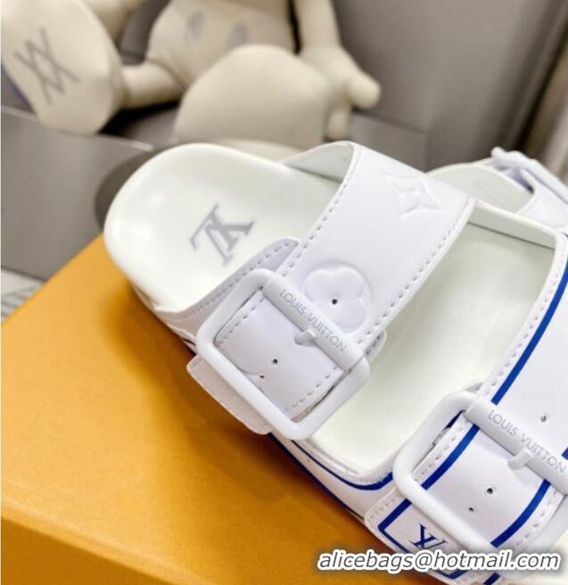 Stylish Louis Vuitton Men's LV Trainer Flat Slide Sandals White 030776