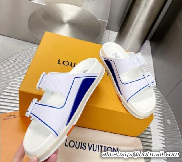 Stylish Louis Vuitton Men's LV Trainer Flat Slide Sandals White 030776