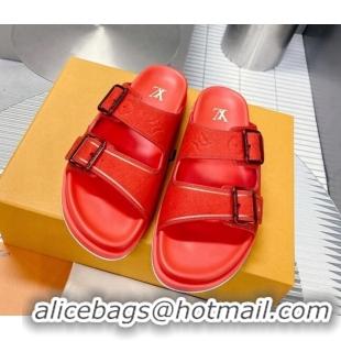 Perfect Louis Vuitton Men's LV Trainer Flat Slide Sandals Red 030777