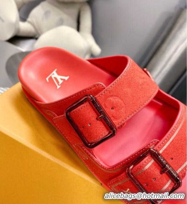 Perfect Louis Vuitton Men's LV Trainer Flat Slide Sandals Red 030777