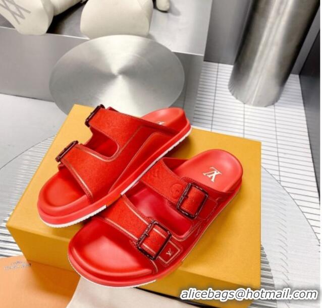 Perfect Louis Vuitton Men's LV Trainer Flat Slide Sandals Red 030777