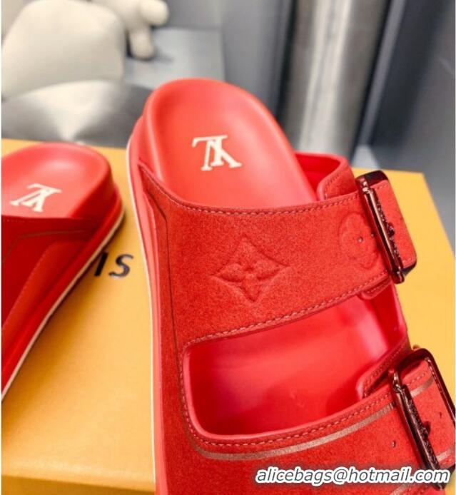 Perfect Louis Vuitton Men's LV Trainer Flat Slide Sandals Red 030777