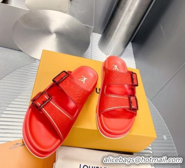 Perfect Louis Vuitton Men's LV Trainer Flat Slide Sandals Red 030777