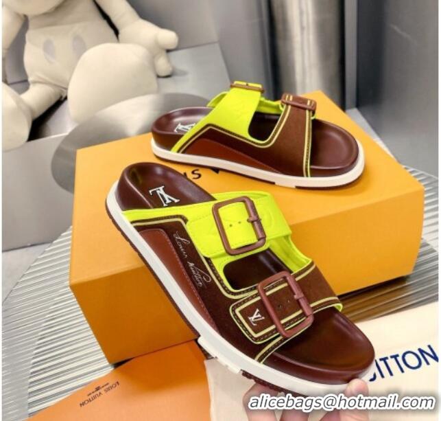 Comfortable Louis Vuitton Men's LV Trainer Flat Slide Sandals Brown 030778