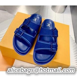 Best Price Louis Vuitton Men's LV Trainer Flat Slide Sandals Blue 030779