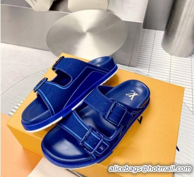 Best Price Louis Vuitton Men's LV Trainer Flat Slide Sandals Blue 030779