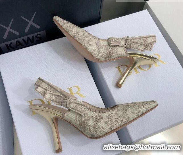 Luxury Dior J'Adior Slingback Pumps 9.5cm in Quake Oblique Embroidery Beige 021585