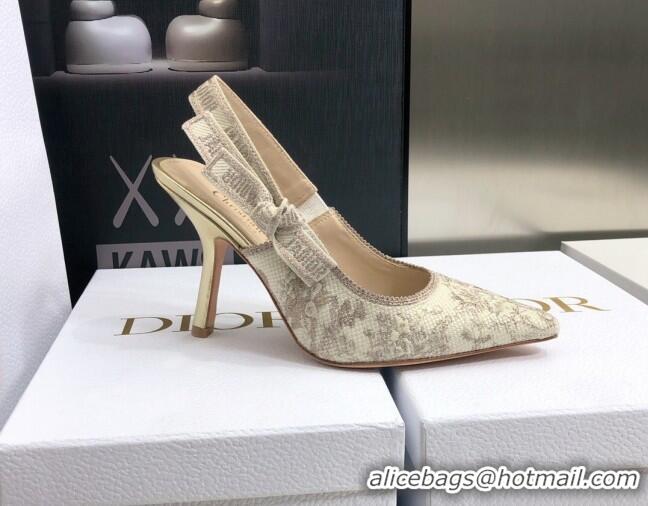 Luxury Dior J'Adior Slingback Pumps 9.5cm in Quake Oblique Embroidery Beige 021585