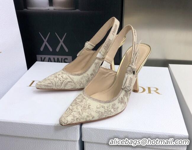 Luxury Dior J'Adior Slingback Pumps 9.5cm in Quake Oblique Embroidery Beige 021585