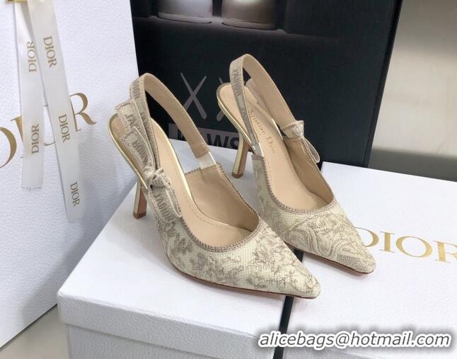 Luxury Dior J'Adior Slingback Pumps 9.5cm in Quake Oblique Embroidery Beige 021585