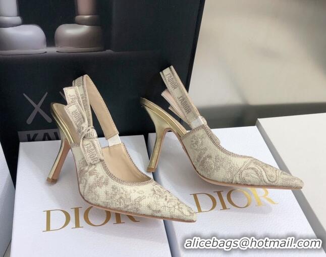 Luxury Dior J'Adior Slingback Pumps 9.5cm in Quake Oblique Embroidery Beige 021585