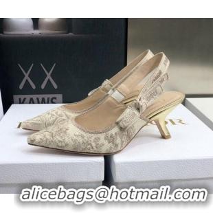 Top Grade Dior J'Adior Slingback Pumps 6.5cm in Quake Oblique Embroidery Beige 021586