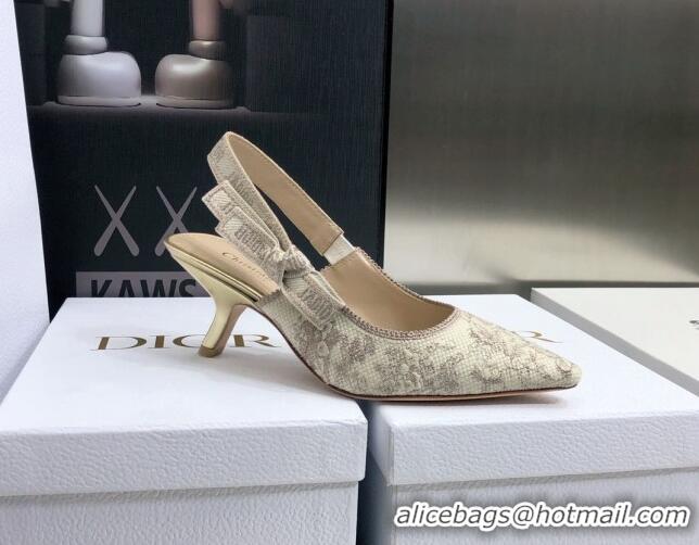 Top Grade Dior J'Adior Slingback Pumps 6.5cm in Quake Oblique Embroidery Beige 021586