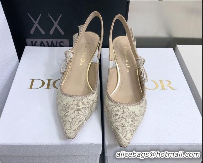 Top Grade Dior J'Adior Slingback Pumps 6.5cm in Quake Oblique Embroidery Beige 021586