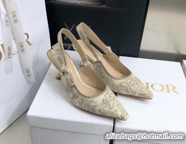 Top Grade Dior J'Adior Slingback Pumps 6.5cm in Quake Oblique Embroidery Beige 021586