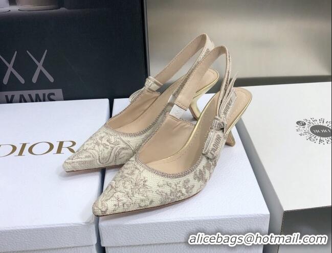 Top Grade Dior J'Adior Slingback Pumps 6.5cm in Quake Oblique Embroidery Beige 021586