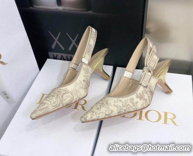 Top Grade Dior J'Adior Slingback Pumps 6.5cm in Quake Oblique Embroidery Beige 021586