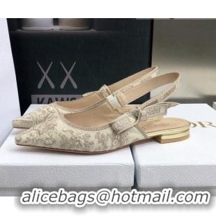 Fashion Dior J'Adior Slingback Ballerina Flat in Quake Oblique Embroidery Beige 021587