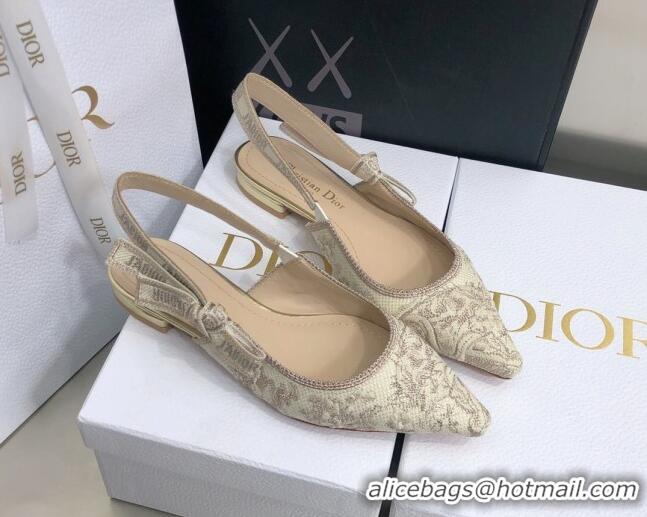 Fashion Dior J'Adior Slingback Ballerina Flat in Quake Oblique Embroidery Beige 021587