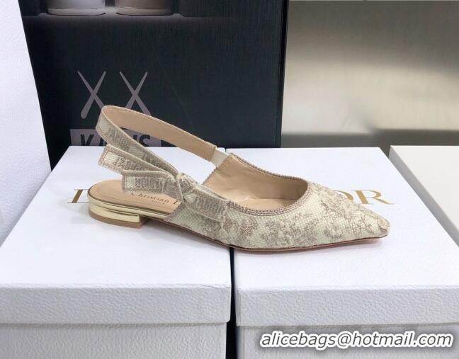 Fashion Dior J'Adior Slingback Ballerina Flat in Quake Oblique Embroidery Beige 021587