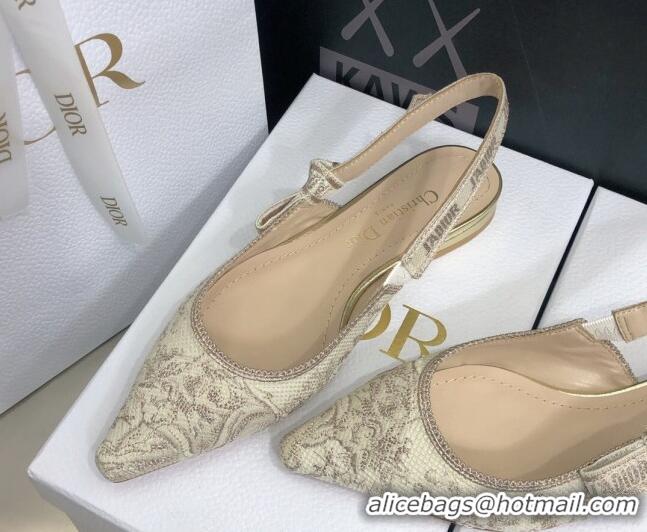 Fashion Dior J'Adior Slingback Ballerina Flat in Quake Oblique Embroidery Beige 021587