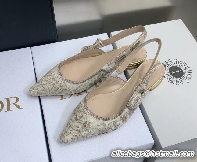 Fashion Dior J'Adior Slingback Ballerina Flat in Quake Oblique Embroidery Beige 021587