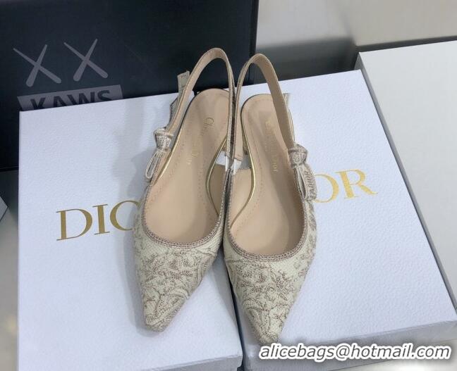 Fashion Dior J'Adior Slingback Ballerina Flat in Quake Oblique Embroidery Beige 021587