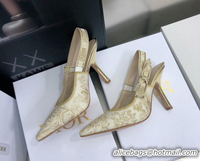 Luxury Discount Dior J'Adior Slingback Pumps 9.5cm in Quake Oblique Embroidery White/Gold 021588