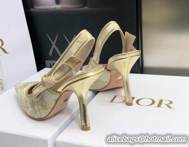 Luxury Discount Dior J'Adior Slingback Pumps 9.5cm in Quake Oblique Embroidery White/Gold 021588