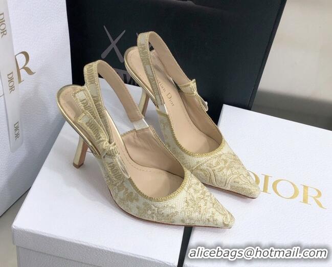 Luxury Discount Dior J'Adior Slingback Pumps 9.5cm in Quake Oblique Embroidery White/Gold 021588