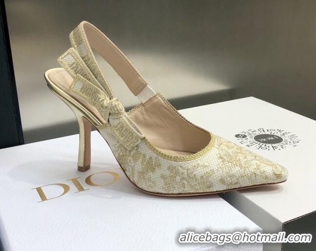 Luxury Discount Dior J'Adior Slingback Pumps 9.5cm in Quake Oblique Embroidery White/Gold 021588