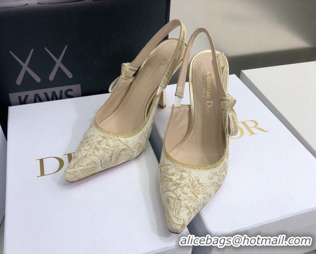 Luxury Discount Dior J'Adior Slingback Pumps 9.5cm in Quake Oblique Embroidery White/Gold 021588