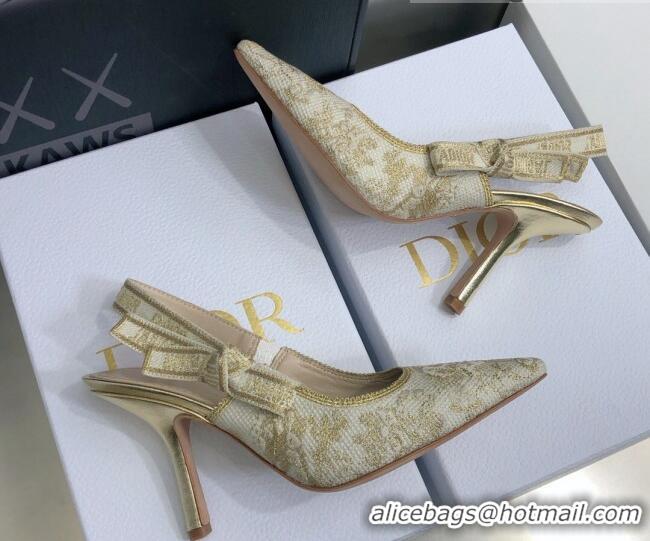 Luxury Discount Dior J'Adior Slingback Pumps 9.5cm in Quake Oblique Embroidery White/Gold 021588