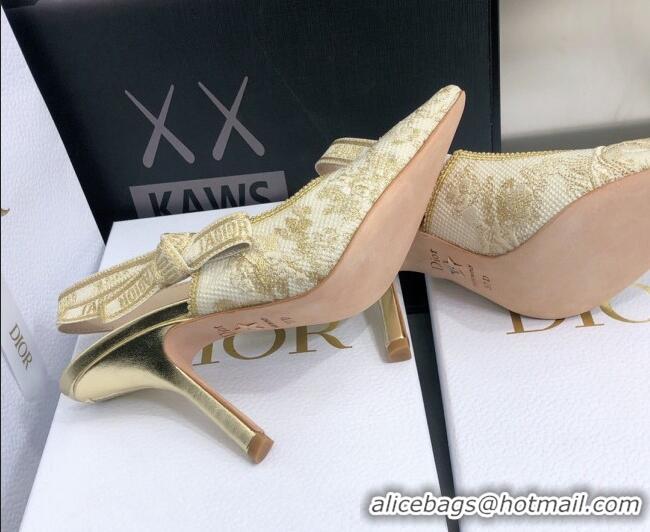 Luxury Discount Dior J'Adior Slingback Pumps 9.5cm in Quake Oblique Embroidery White/Gold 021588