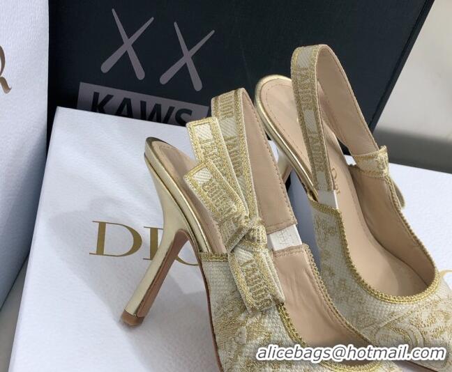 Luxury Discount Dior J'Adior Slingback Pumps 9.5cm in Quake Oblique Embroidery White/Gold 021588