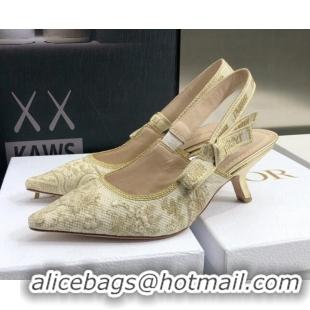 Luxury Dior J'Adior Slingback Pumps 6.5cm in Quake Oblique Embroidery White/Gold 021589