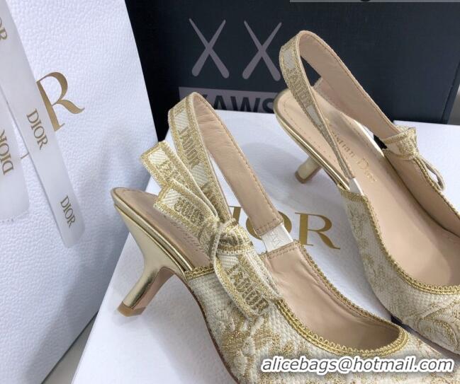 Luxury Dior J'Adior Slingback Pumps 6.5cm in Quake Oblique Embroidery White/Gold 021589