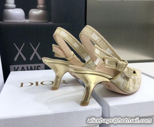 Luxury Dior J'Adior Slingback Pumps 6.5cm in Quake Oblique Embroidery White/Gold 021589